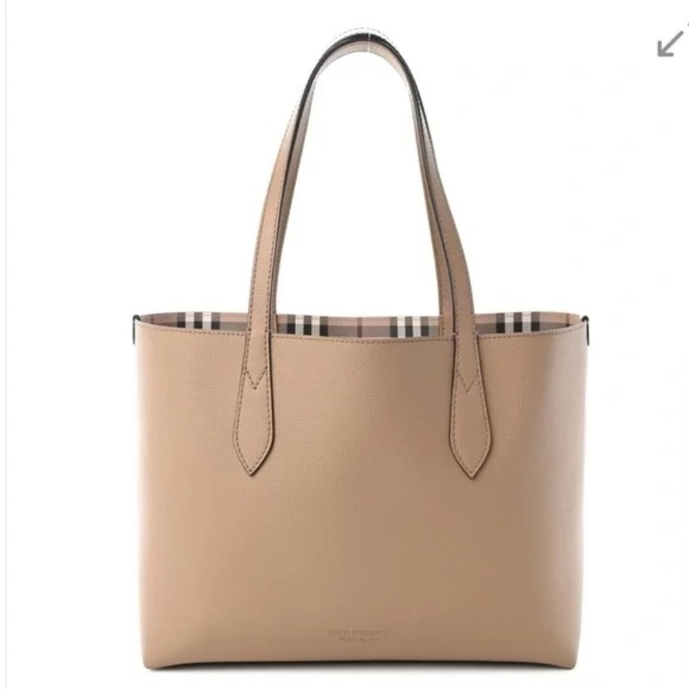 Burberry Medium Reversible Leather Tote - Mid Camel, Haymarket Check - Picture 4 of 16